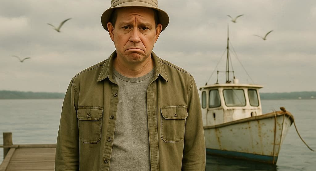 A man who is disappointed with his boat.