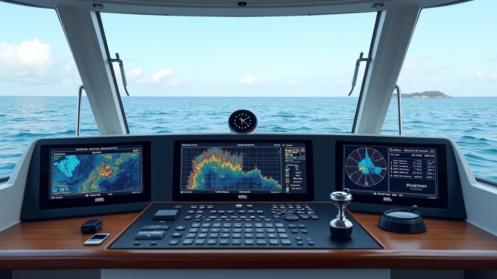 Marine navigation display showing electronic charts and boat position on the water